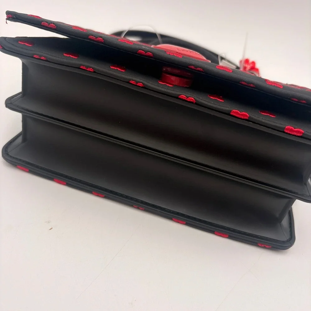 Betsey Johnson Black Red Hearts Mini‎ Top Handle Crossbody Valentine Bag Purse